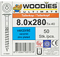 Woodies tellerkopschroeven 8.0x280 verzinkt T-40 deeldraad 50 stuks