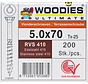 Woodies vlonderschroeven 5.0x70 RVS 410 gehard T-25 deeldraad 200 stuks