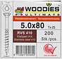 Woodies vlonderschroeven 5.0x80 RVS 410 gehard T-25 deeldraad 200 stuks