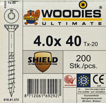 Woodies Ultimate Woodies schroeven 4.0 x 40 SHIELD T-20 deeldraad 200 stuks