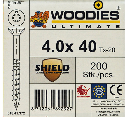 Woodies Ultimate Woodies schroeven 4.0 x 40 SHIELD T-20 deeldraad 200 stuks