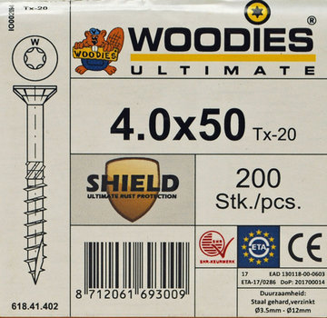 Woodies Ultimate Woodies schroeven 4.0 x 50 SHIELD T-20 deeldraad 200 stuks