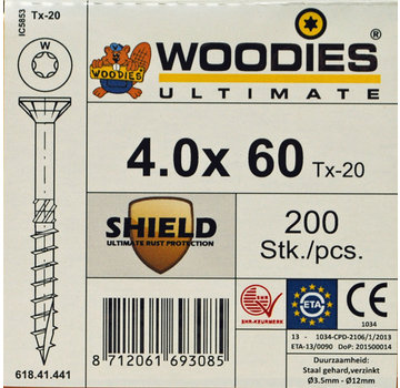 Woodies Ultimate Woodies schroeven 4.0 x 60 SHIELD T-20 deeldraad 200 stuks
