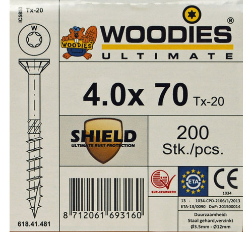 Woodies Ultimate Woodies schroeven 4.0 x 70 SHIELD T-20 deeldraad 200 stuks