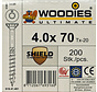 Woodies schroeven 4.0 x 70 SHIELD T-20 deeldraad 200 stuks