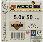 Woodies Ultimate Woodies schroeven 5.0 x 50 SHIELD T-25 deeldraad 200 stuks