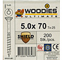 Woodies schroeven 5.0 x 70 SHIELD T-25 deeldraad 200 stuks