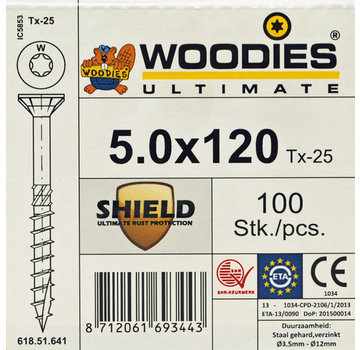 Woodies Ultimate Woodies schroeven 5.0 x 120 SHIELD T-25 deeldraad 100 stuks