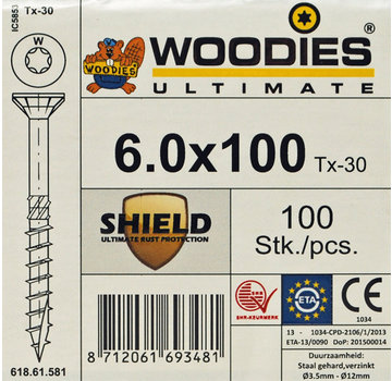 Woodies Ultimate Woodies schroeven 6.0 x 100 SHIELD T-30 deeldraad 100 stuks