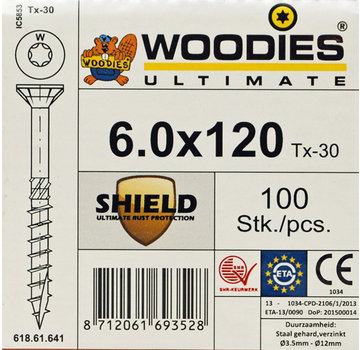 Woodies Ultimate Woodies schroeven 6.0 x 120 SHIELD T-30 deeldraad 100 stuks