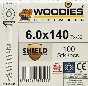 Woodies Ultimate Woodies schroeven 6.0x140 SHIELD T-30 deeldraad 100 stuks