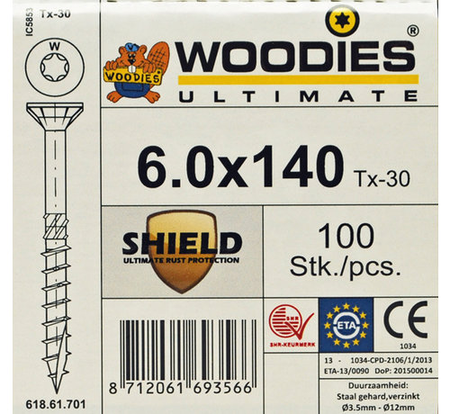 Woodies Ultimate Woodies schroeven 6.0x140 SHIELD T-30 deeldraad 100 stuks