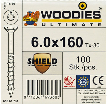Woodies Ultimate Woodies schroeven 6.0x160 SHIELD T-30 deeldraad 100 stuks