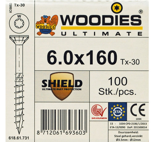 Woodies Ultimate Woodies schroeven 6.0x160 SHIELD T-30 deeldraad 100 stuks