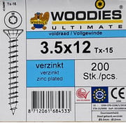 Woodies Ultimate Woodies schroeven 3.5x12 verzinkt T-15 voldraad 200 stuks
