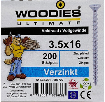 Woodies Ultimate Woodies schroeven 3.5x16 verzinkt T-15 voldraad 200 stuks