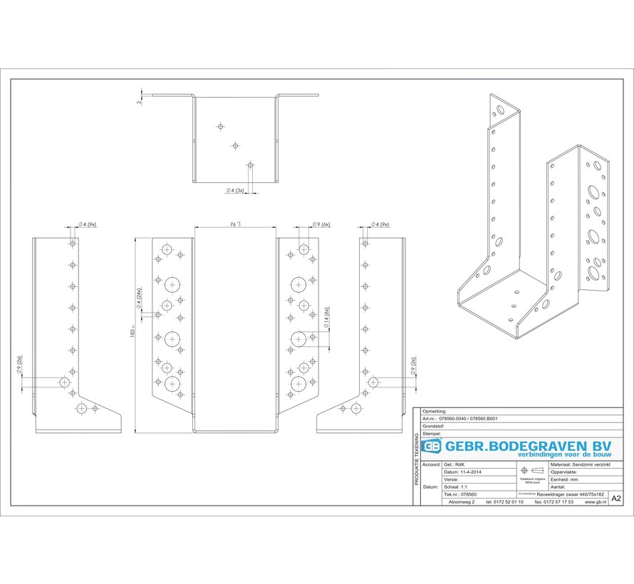 GB Raveeldrager zwaar 75 x 182 (Houtmaat 75 x 200) SV