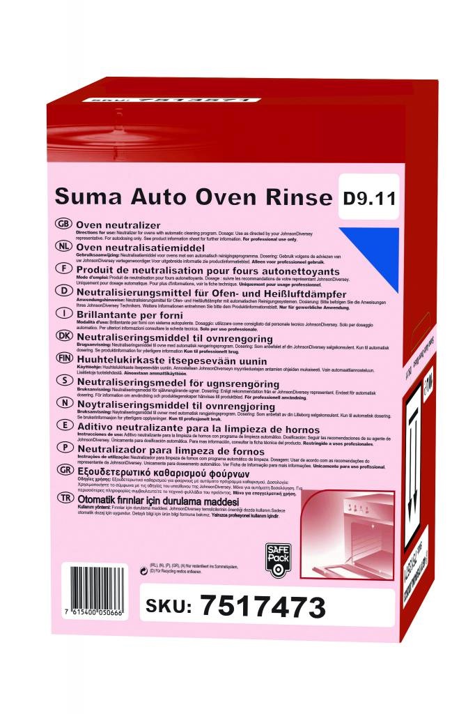 Johnson Diversey Suma Auto Oven Rinse D9.11 - Safepack 10L