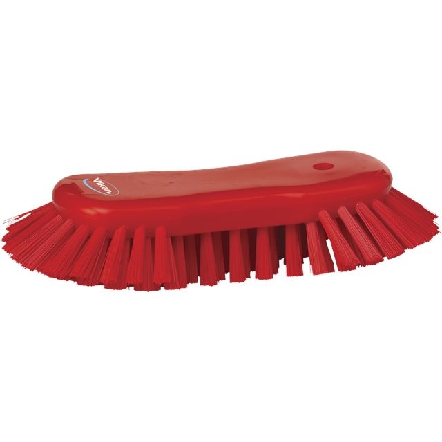Vikan Vikan Grote ergonomische werkborstel polyester vezels, hard, met wijd uitstaande vezels 250x120x60mm rood