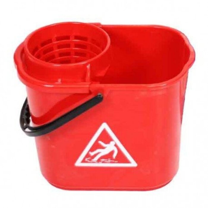 Eigen merk Minimop emmer kunststof met korf 14L - ROOD