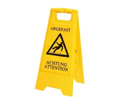 Eigen merk Bord „Opgepast“ 4 talen o.a.Nederlands