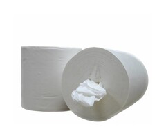Eigen merk Poetsrollen Midi, kokerloos, 6x 300M, 1-laags, cellulose, wit, geperforeerd