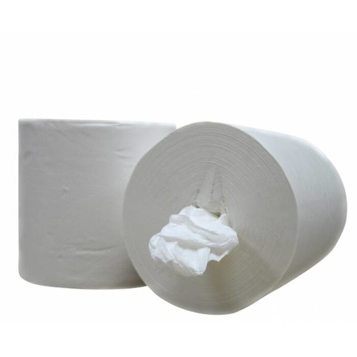 Eigen merk Poetsrollen Midi, kokerloos, 6x 300M, 1-laags, cellulose, wit, geperforeerd