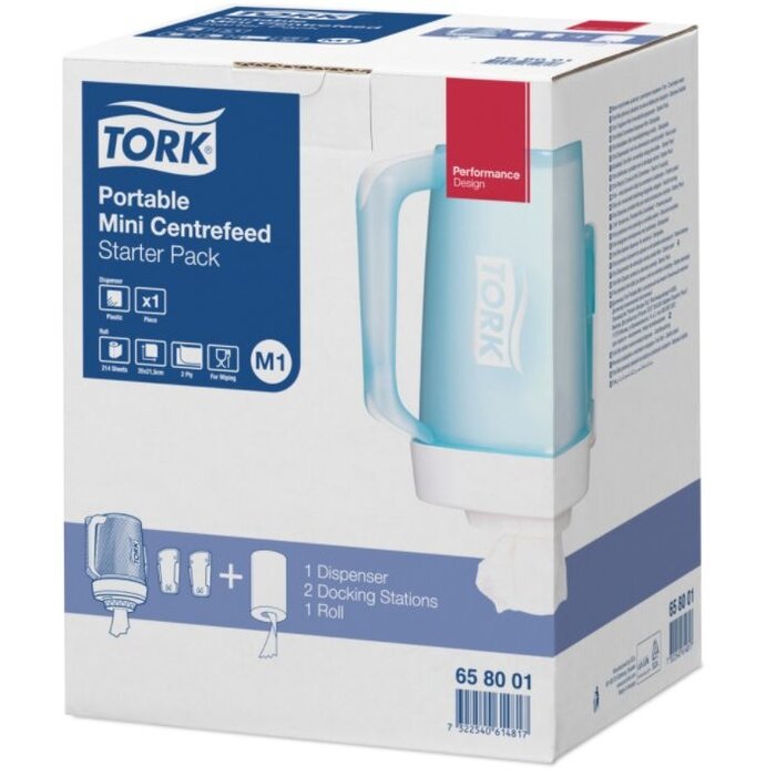 Tork Tork Starterpack Draagbare Mini Centerfeed Poetspapier Dispenser Kunststof Wit/Turquoise M1