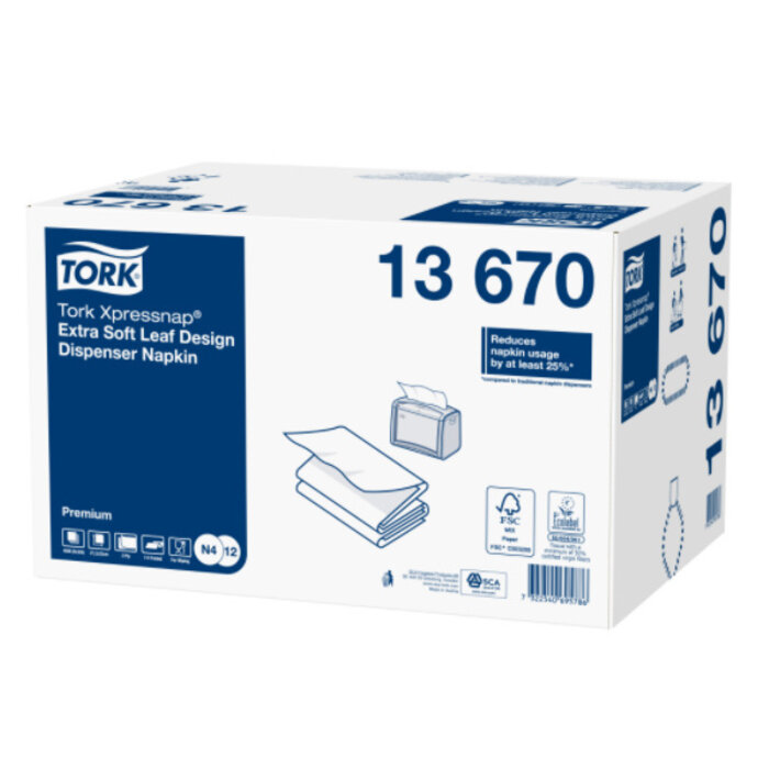 Tork Tork Xpressnap® dispenserservet 21,6x33cm 2-laags 1/4-vouw Leaf Design wit 5x100x8