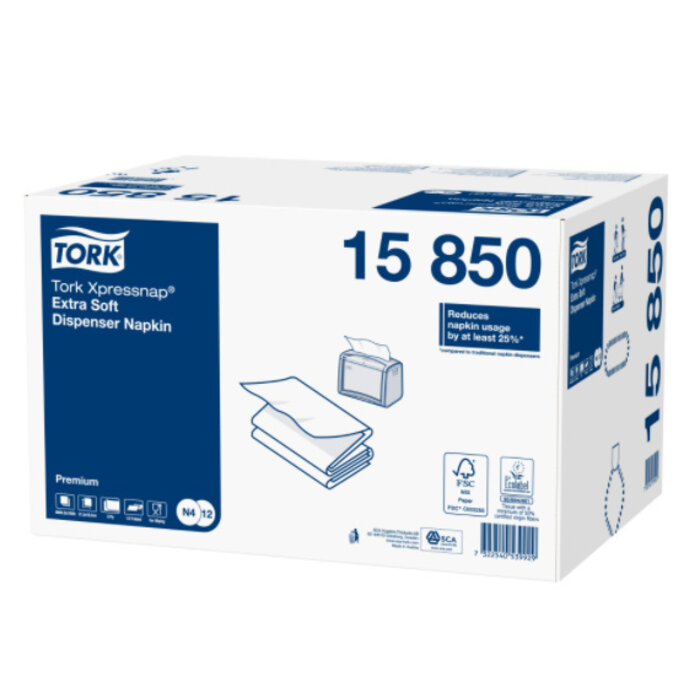 Tork Tork Xpressnap® dispenserservet 21,6x16,5cm 2-laags 1/2-vouw wit 5x200x8