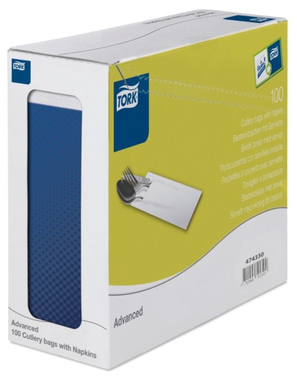 Tork Tork bestekzakje midnight blue met 2-laags servet wit 5x100