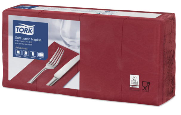 Tork Tork tissue servet 33x33cm 3-laags 1/8-vouw burgundy 10x150