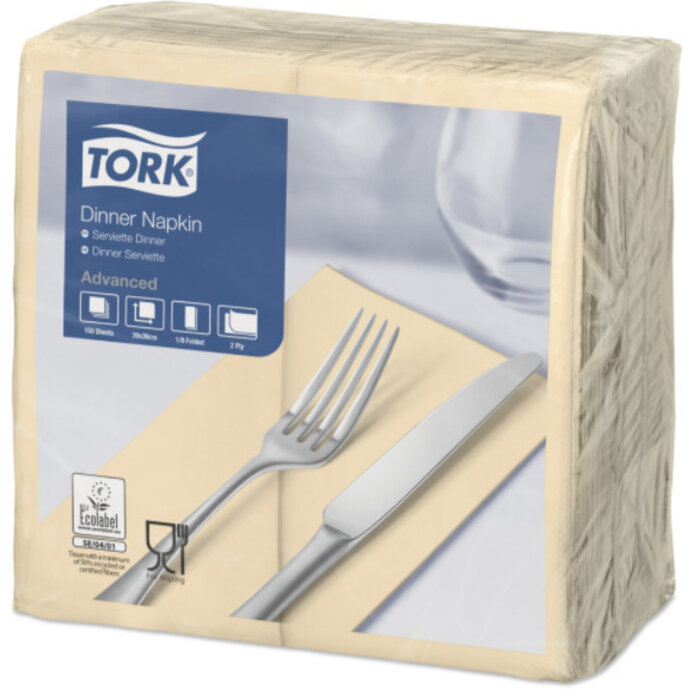 Tork Tork tissue servet 39x39cm 2-laags 1/8-vouw cream 12x150