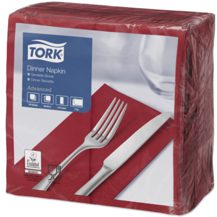 Tork Tork tissue servet 39x39cm 2-laags 1/8-vouw burgundy 12x150
