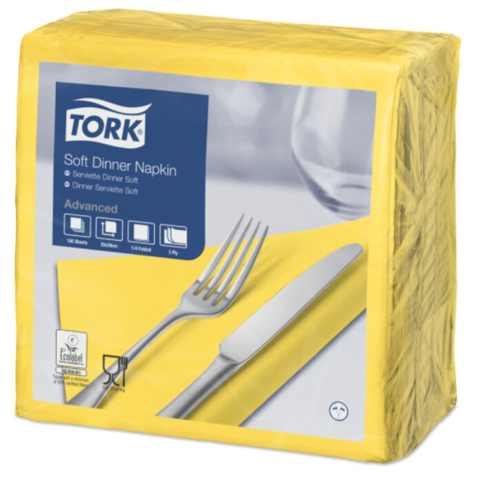 Tork Tork tissue servet 39x39cm 3-laags 1/4-vouw geel 12x100