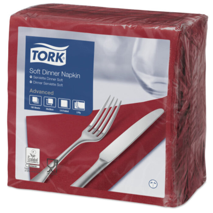 Tork Tork tissue servet 39x39cm 3-laags 1/4-vouw burgundy 12x100