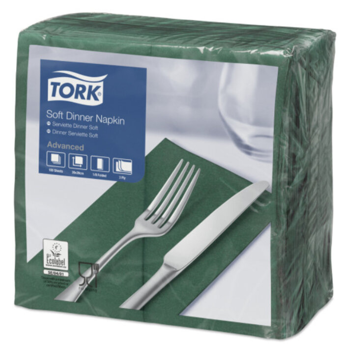 Tork Tork tissue servet 39x39cm 3-laags 1/8-vouw mountain pine green 12x100