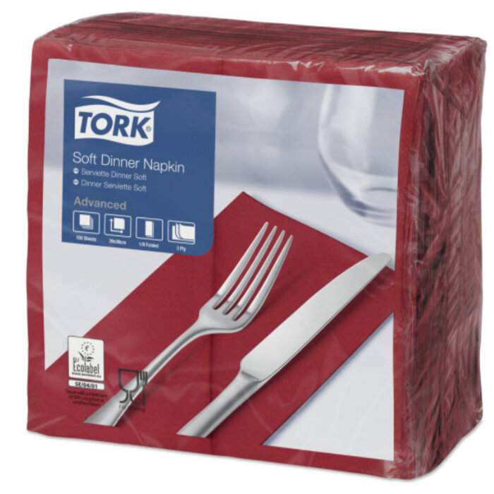 Tork Tork tissue servet 39x39cm 3-laags 1/8-vouw burgundy 12x100