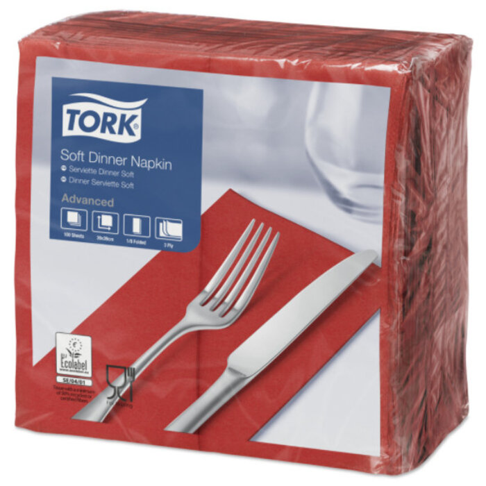 Tork Tork tissue servet 39x39cm 3-laags 1/8-vouw rood 12x100