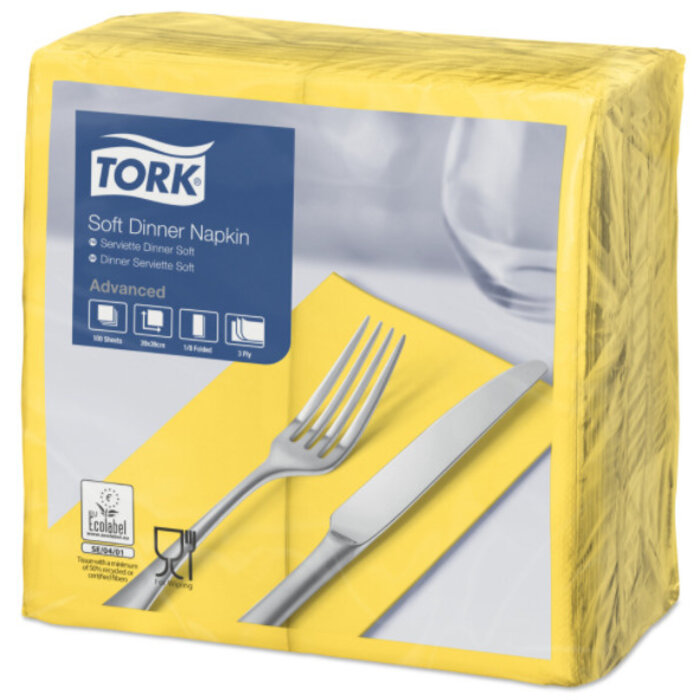 Tork Tork tissue servet 39x39cm 3-laags 1/8-vouw passion yellow 12x100