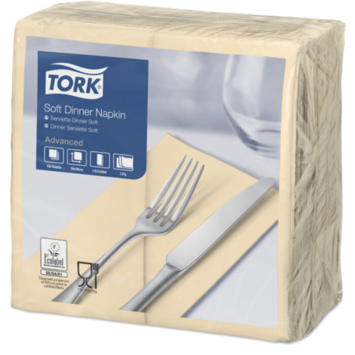Tork Tork tissue servet 39x39cm 3-laags 1/8-vouw cream 12x100