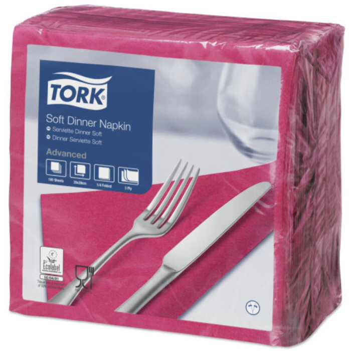 Tork Tork tissue servet 39x39cm 3-laags 1/4-vouw fuchsia 12x100