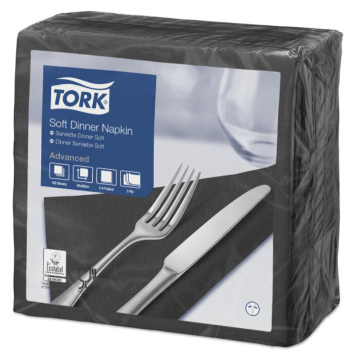 Tork Tork tissue servet 39x39cm 3-laags 1/4-vouw zwart 12x100