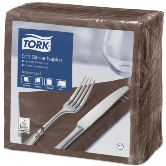 Tork Tork tissue servet 39x39cm 3-laags 1/4-vouw cocoa 12x100