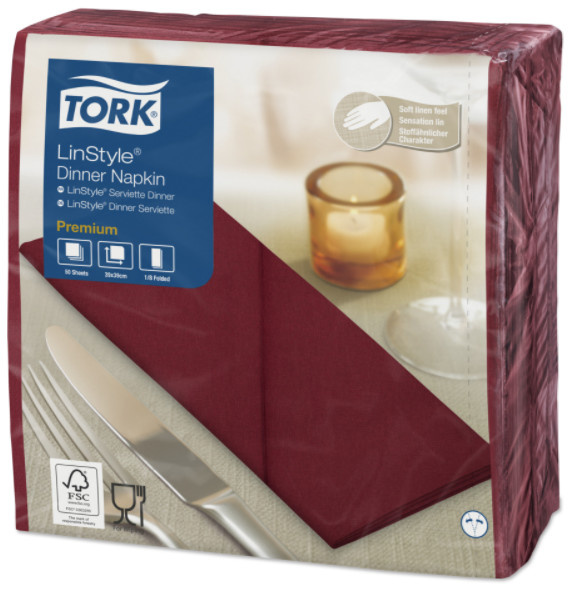 Tork Tork LinStyle® servet 39x39cm 1/8-vouw burgundy 12x50