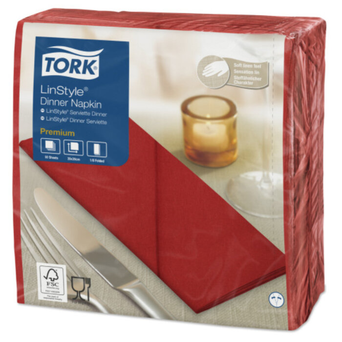 Tork Tork LinStyle® servet 39x39cm 1/8-vouw rood 12x50