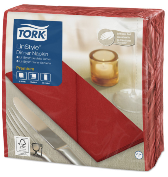 Tork Tork LinStyle® servet 39x39cm 1/8-vouw rood 12x50