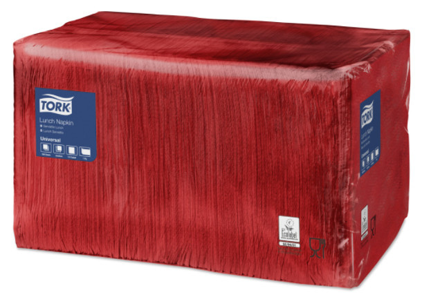 Tork Tork tissue servet 33x33cm 1-laags 1/4-vouw rood 9x500
