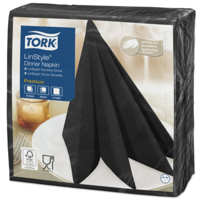 Tork Tork LinStyle® servet 39x39cm 1/4-vouw zwart 12x50
