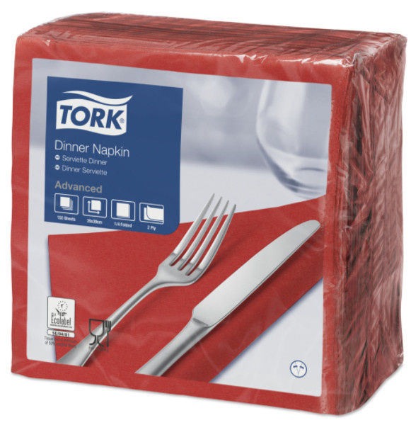 Tork Tork tissue servet 39x39cm 2-laags 1/4-vouw rood 12x150